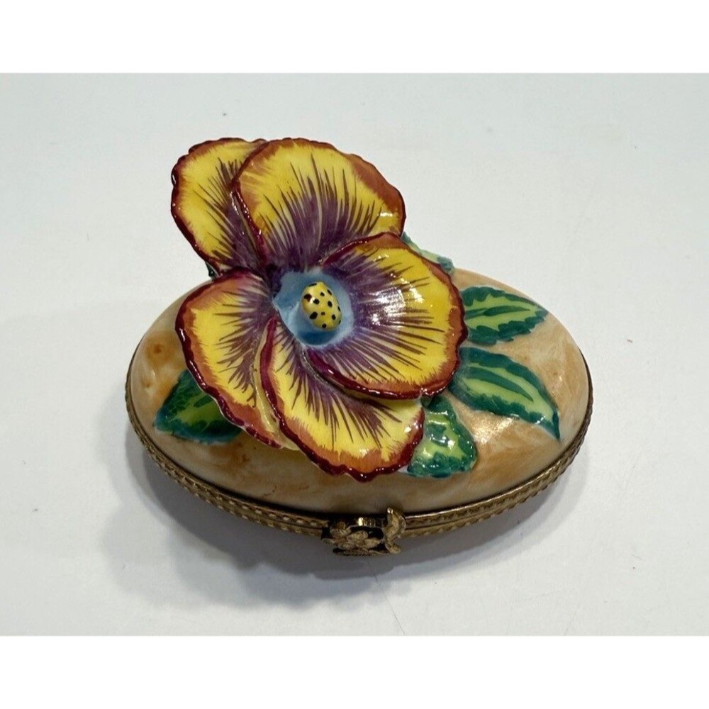 Limoges Trinket Box Rochard Pansy Flower Hand Painted Spring France